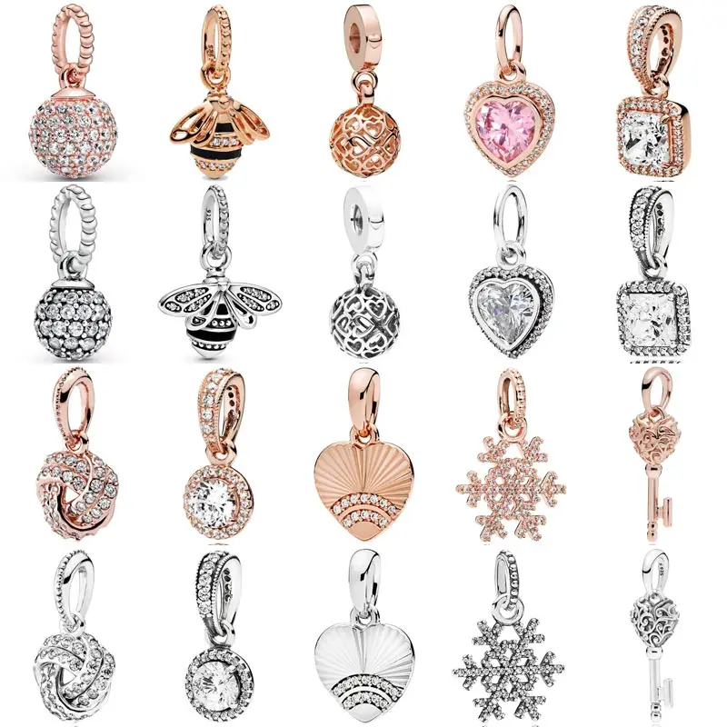 

Pave Ball Harmonious Hearts Stripes Queen Bee Snowflake Pendant Beads 925 Sterling Silver Charm Fit Fashion Bracelet Diy Jewelry