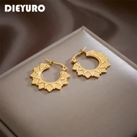 dieyuro 316l stainless steel gold color geometric hoop earrings for women vintage girls ear buckle jewelry party birthday gifts