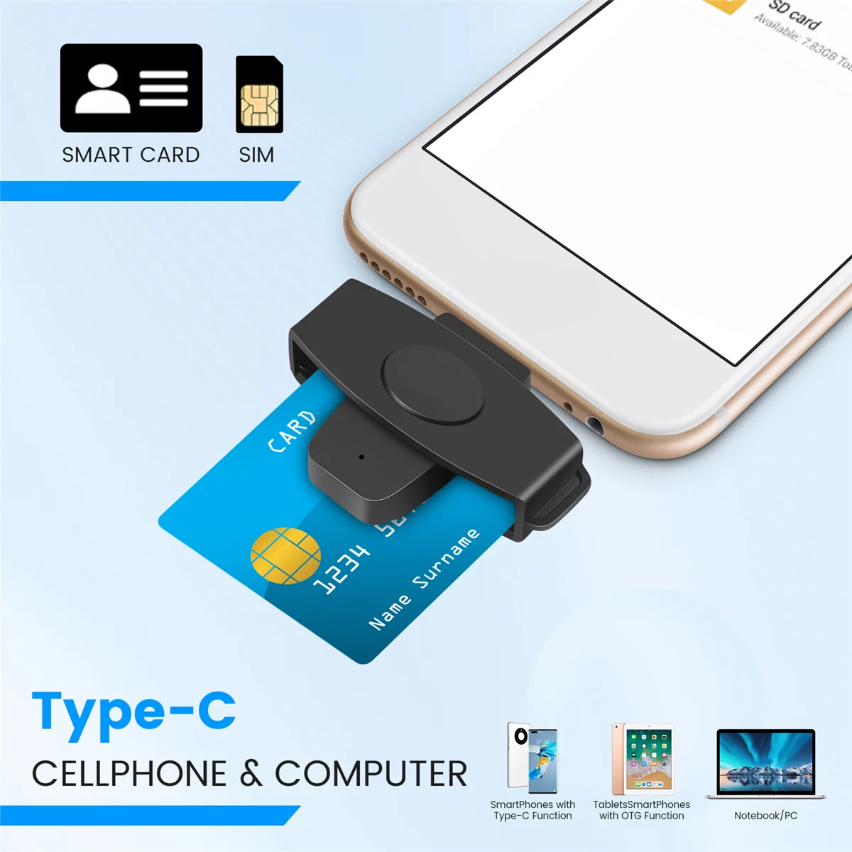 CSCR3 Smart CAC Card Reader Type-C Банковская налоговая декларация SIM-карт/IC ID