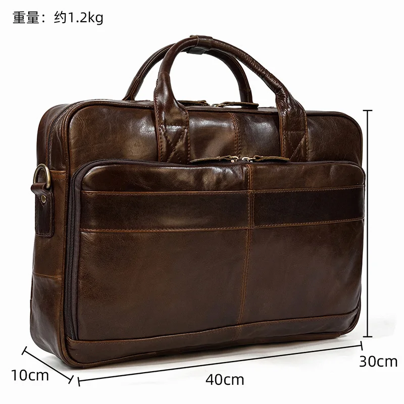 Vintage Men Genuine Leather Briefcase Business Handbag Cow Leather Shoulder Crossbody Bag Large Capacity Laptop Bag For Male