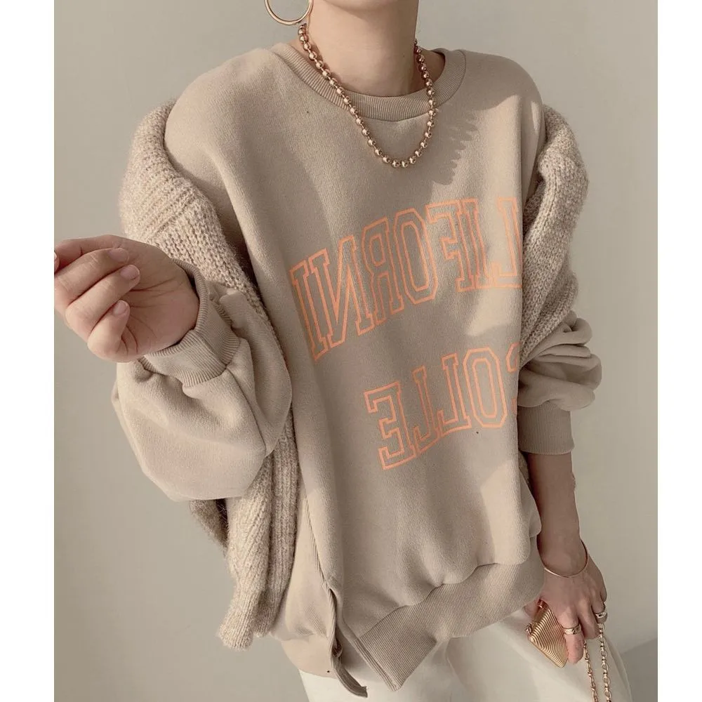 

Women's Hoodies New 2022 Japan Casual Versatile Western Style Letter Print Split Design Pullover Loose Long Sleeve Sweater Tops