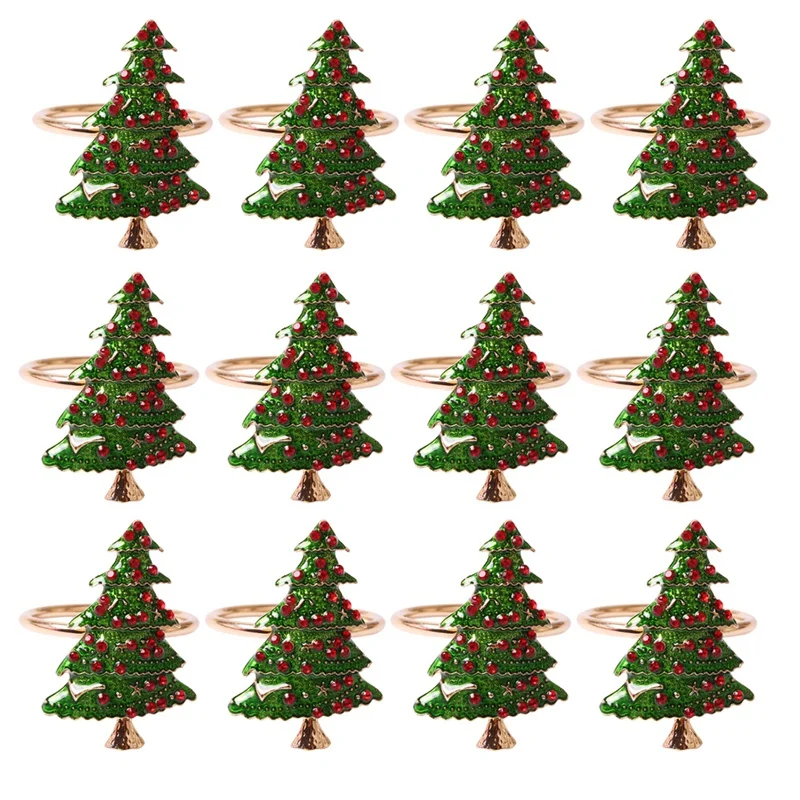 

New 12PCS Hotel Napkin Ring Christmas Tree Napkin Circle Party Table Decor Napkin Buckle Dinner Party Wedding
