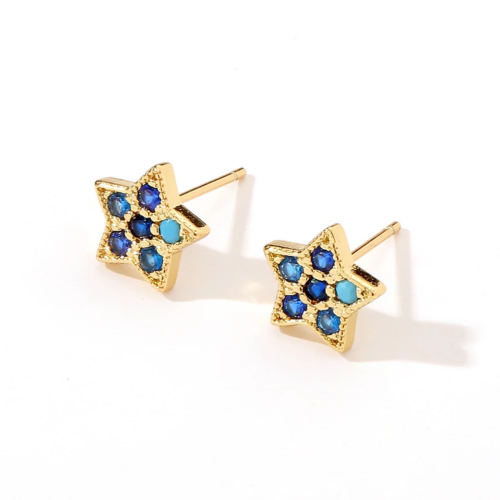 

Bohemian Simple Women's Cute Earrings Copper Inlaid CZ Earrings Five-pointed Star Personality Wild Ear Pin Mini Fashion Jewelry