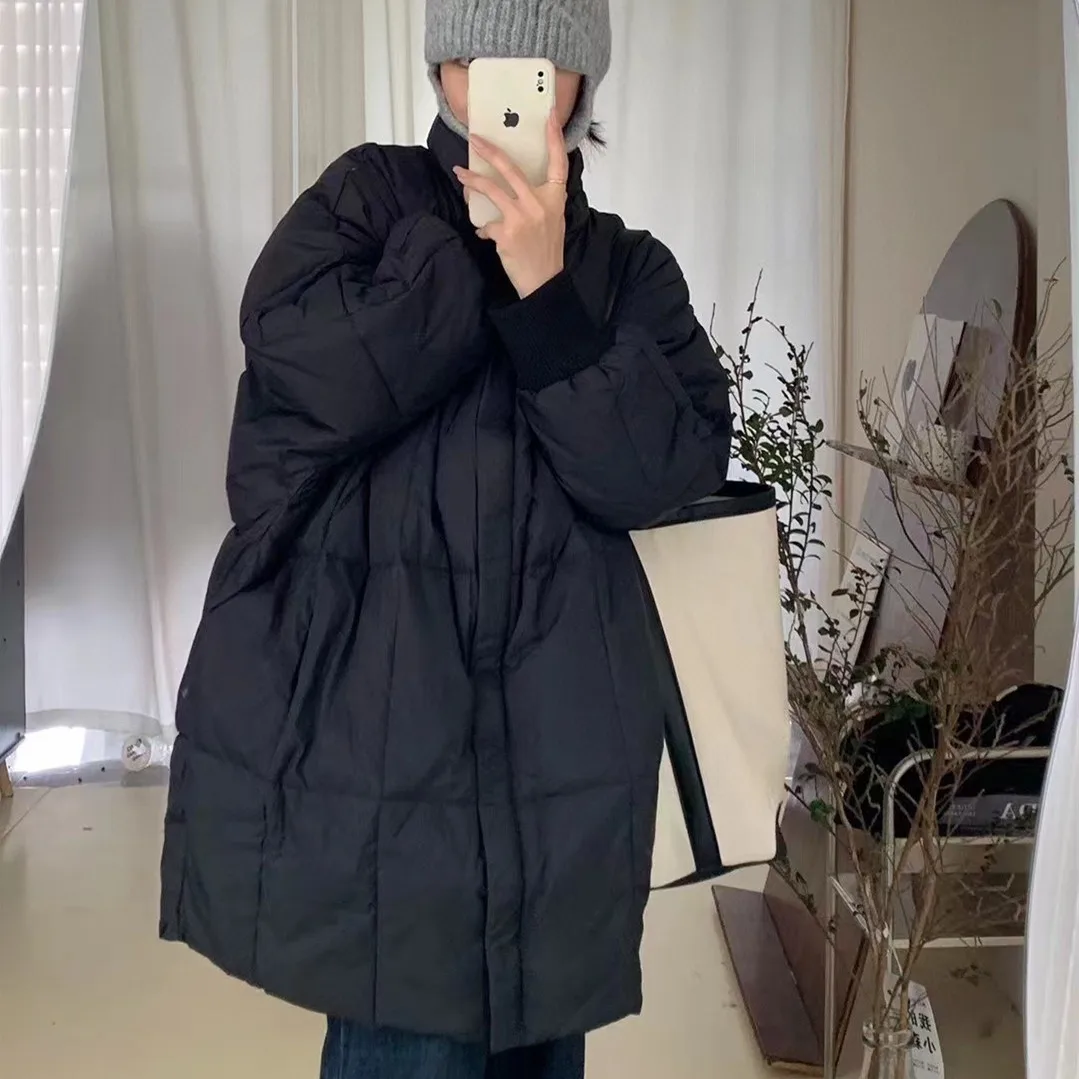 Down Jacket Women White Duck Winter Parkas Mid-length Stand Collar Warm Jackets Coat Khaki Clothes Grey Soft Woman New Outerwear