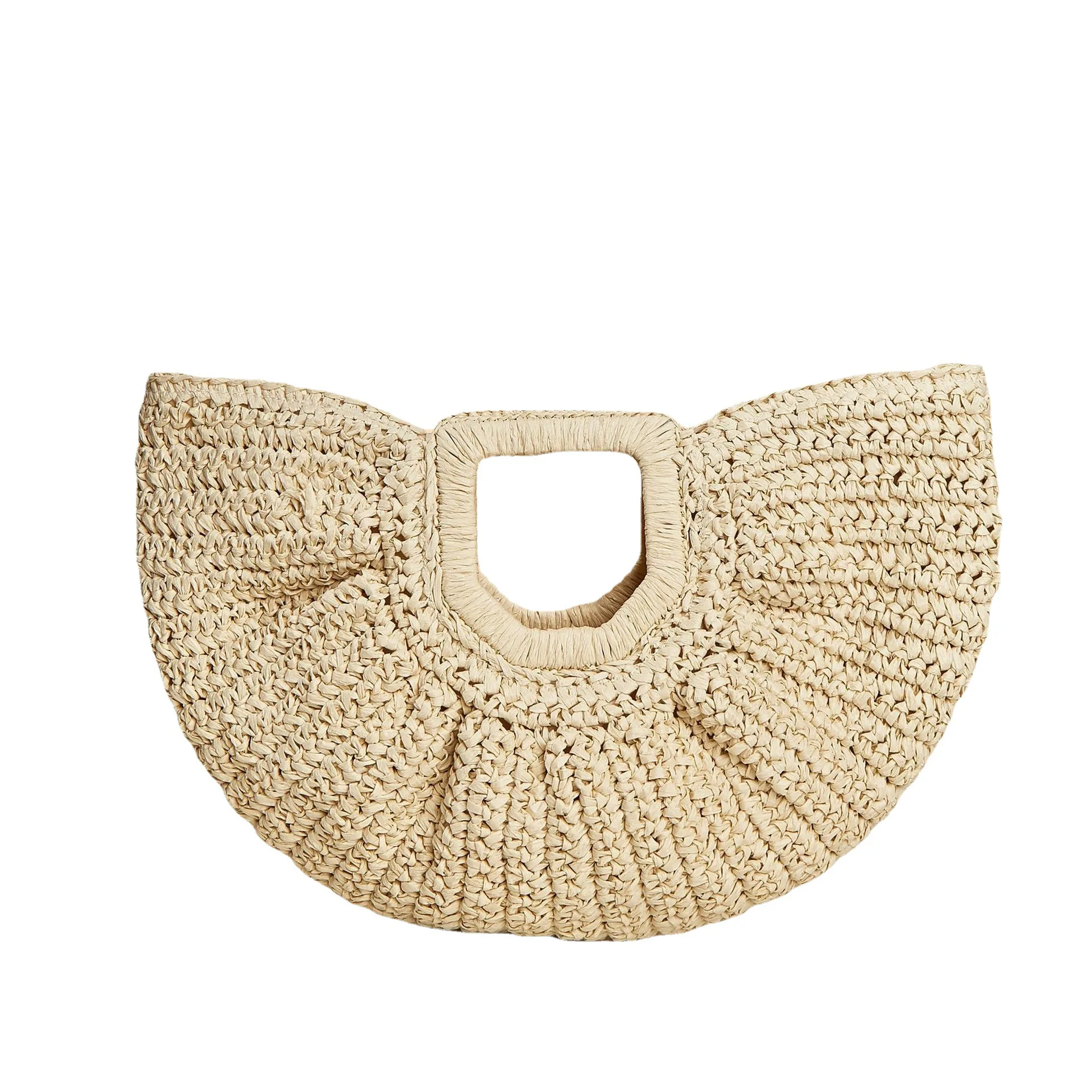 Модные соломенные женские сумочки с рюшами и полумесяцем бумажные плетеные