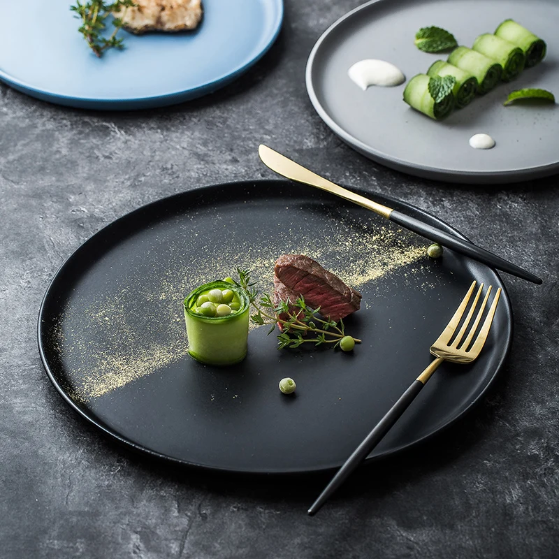 

European Style Frosted Porcelain Dinner Plate Flat Western Steak Plate Home Breakfast Dessert Cake Plates Ceramic Cooking Dishes