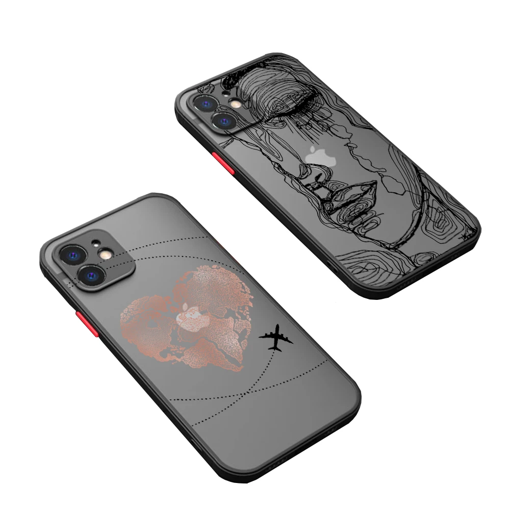 

Phone Case For iPhone 11 Case Planes World Map Travel Women Face Line Kiss Soft Bumper Matte Hard Cover