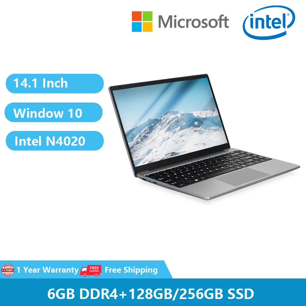 Protable Cheap Student Notebooks Laptop Computer Windows 10 Netbook 14.1 Inch Intel Celeron N4020 6GB RAM 256GB EMMC HDMI WiFi