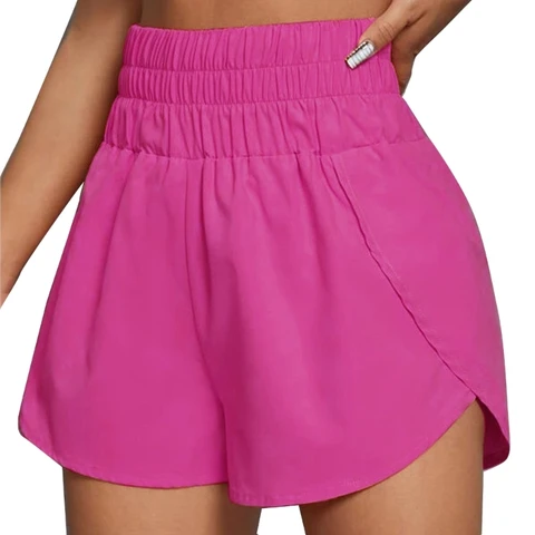 Женские спортивные шорты с эластичным поясом, спортивные шорты с высокой талией, шорты для бега H58D - изображение