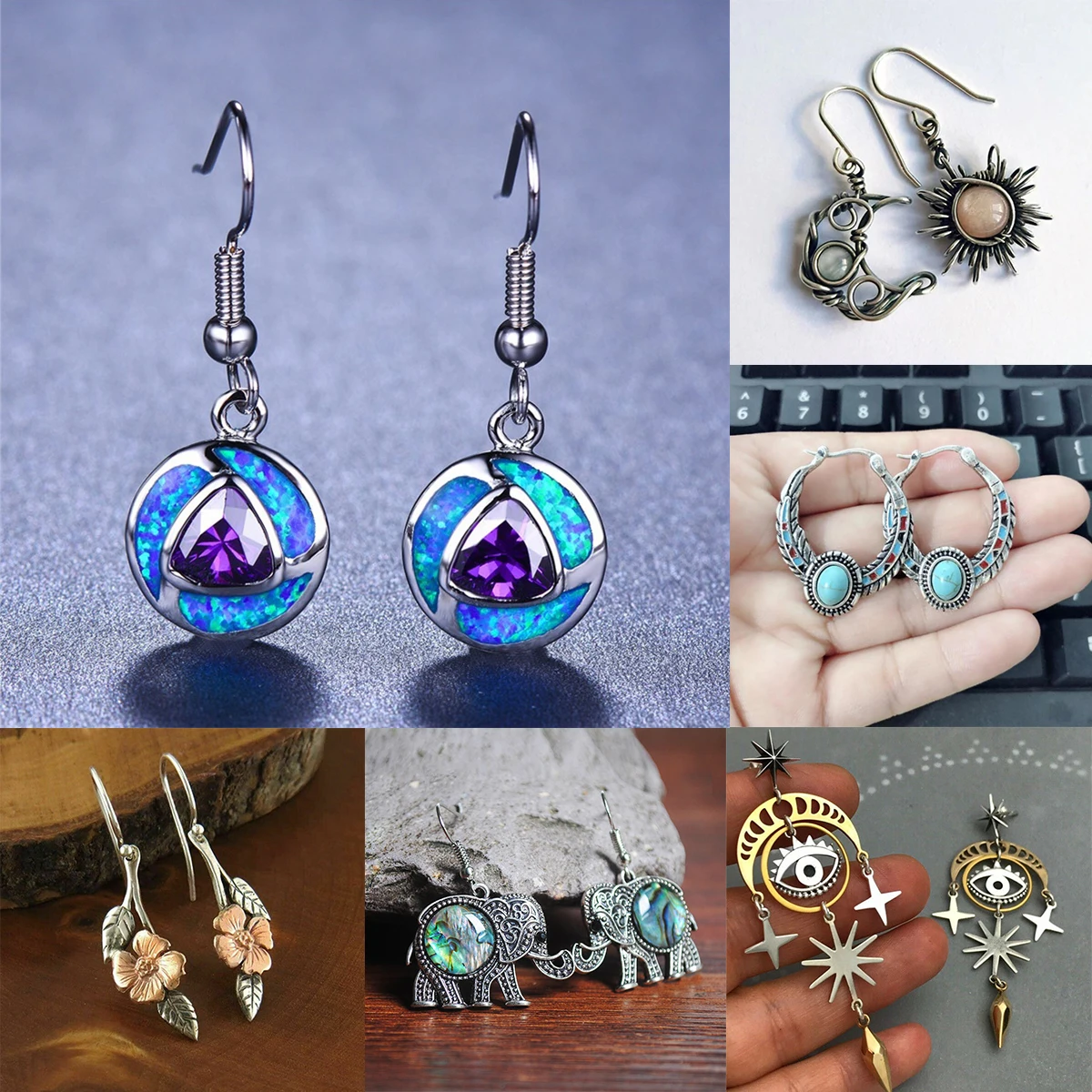 

Женские винтажные серьги-подвески с Луной, Фиолетовый Кристалл/стразы, длинные висячие серьги в этническом стиле, ювелирные изделия в подар...