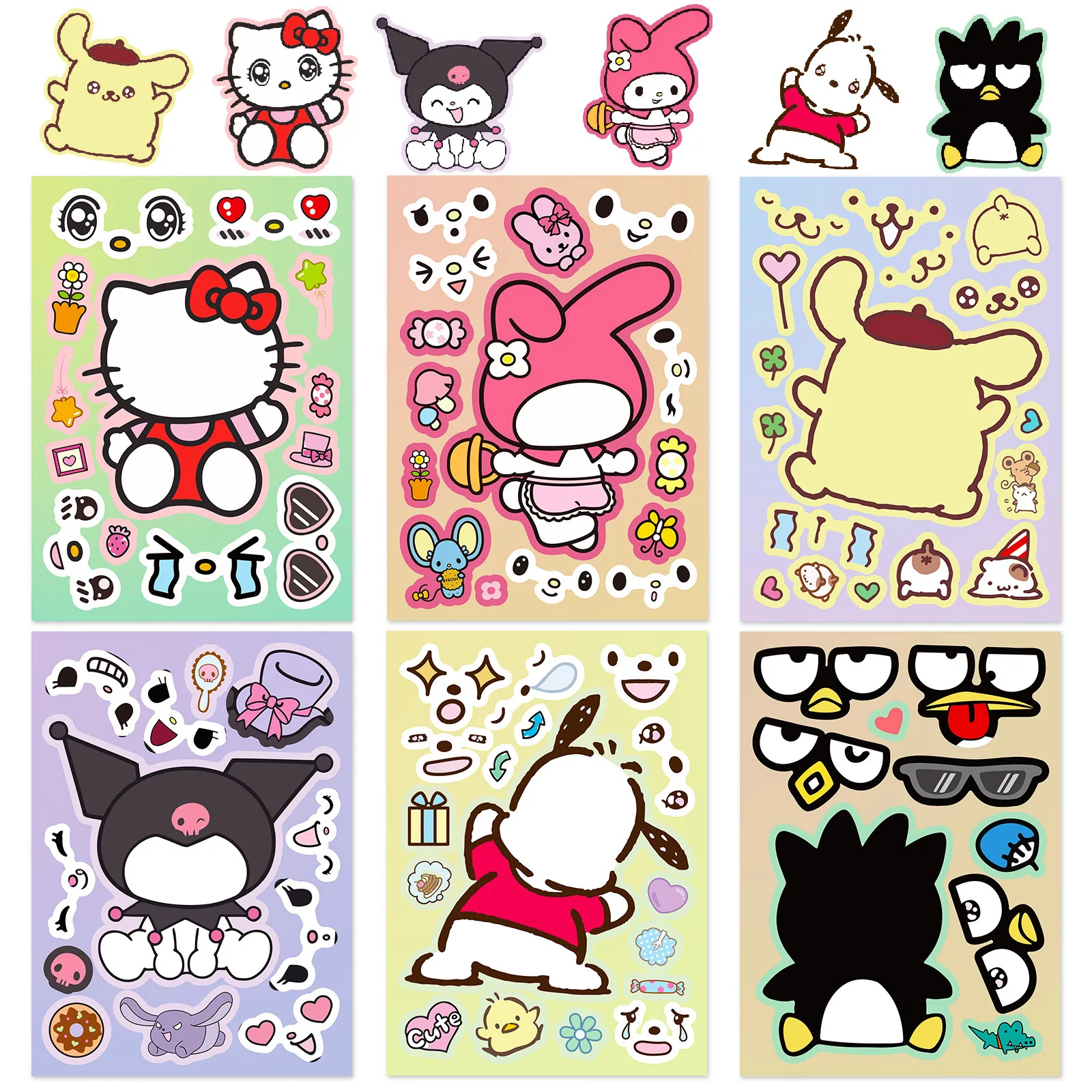 

6 шт./упаковка, наклейки Sanrio Mymelody Kuromi для смены лица