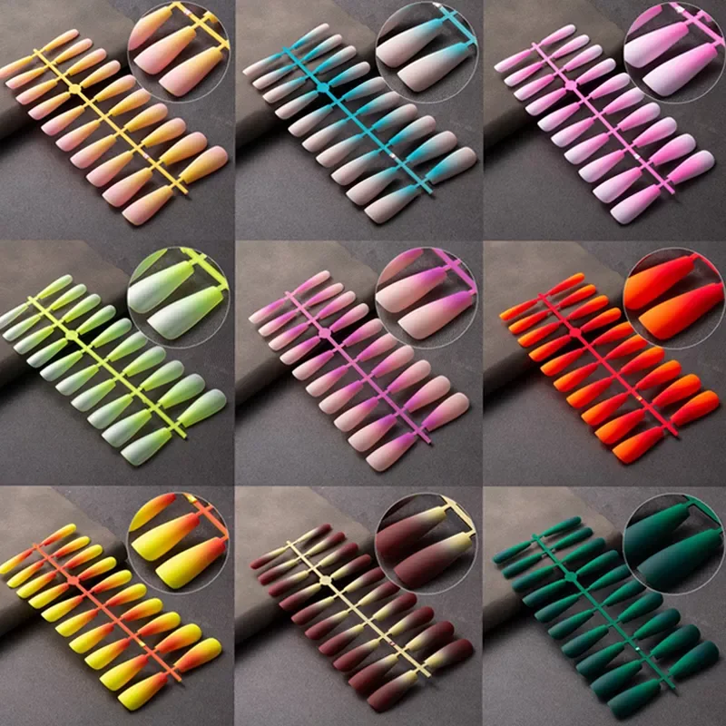 

NEW2023 Gradient Fake Nails Full Cover Ballet Press on Nail Candy Color False Nail Coffin False Nails Nail Tips 20 Pieces/set