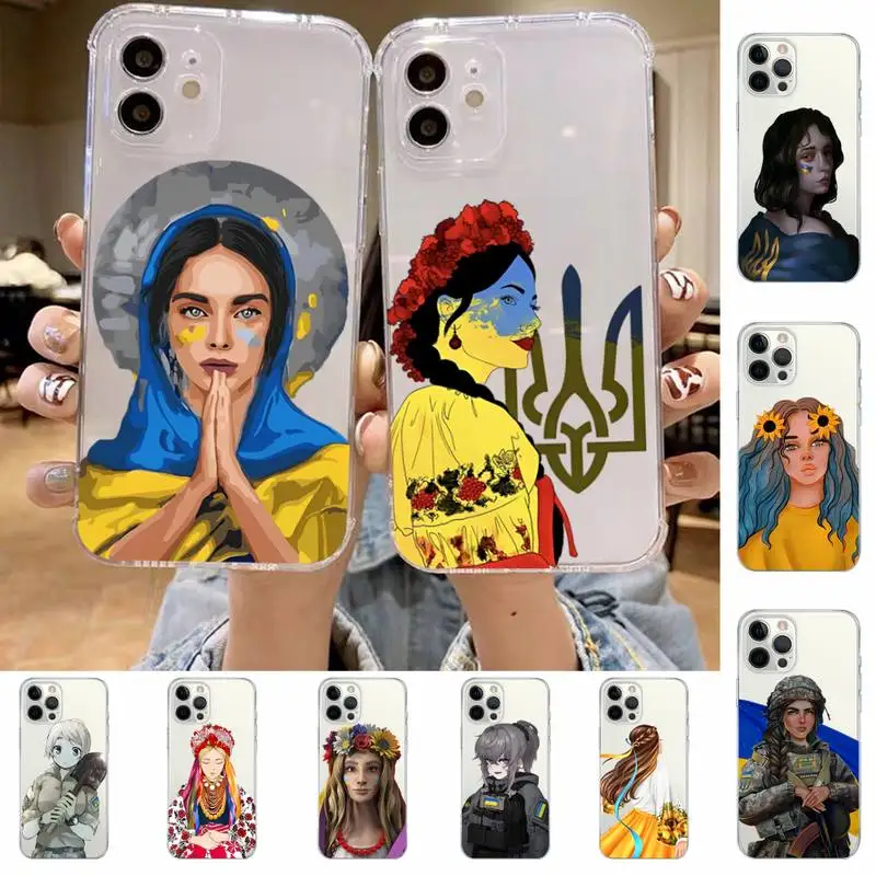 

Ukraine Flag girl Phone Case For iPhone 14 13 12 11 Pro Max Mini X Xs XR 6 7 8 Plus SE 2020 Transparent Case