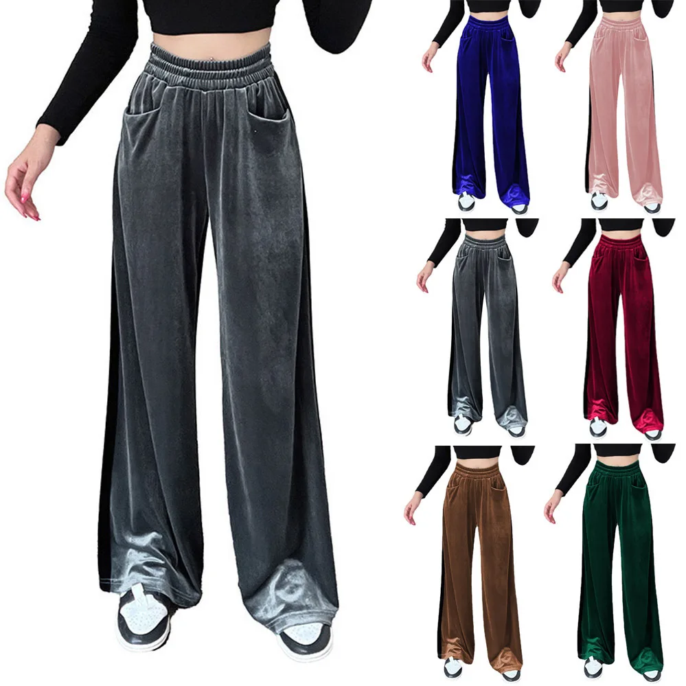 Autumn New Facecloth Fabric Gathered Waist Draped Patchwork Straight Pants Work Pants Casual Pants for Women