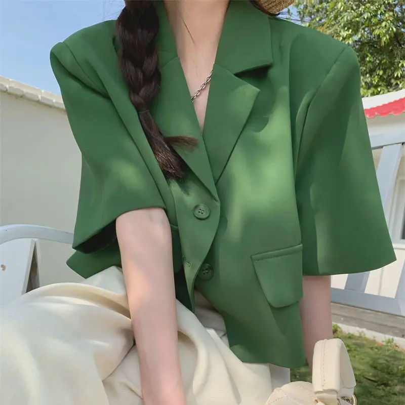 

Women Blazer Small Blazers Casual Lady Office Work Suit Short Sleeve Jackets Loose Coat Slim Summer Women Crop Blazer Femme