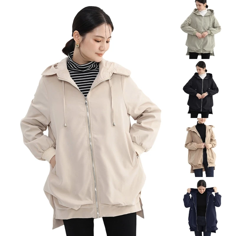 

Women Lightweight Casual Zipper Hooded Jackets Coat Long Sleeve Short Outwear Tops Fall Winter Coat Gifts