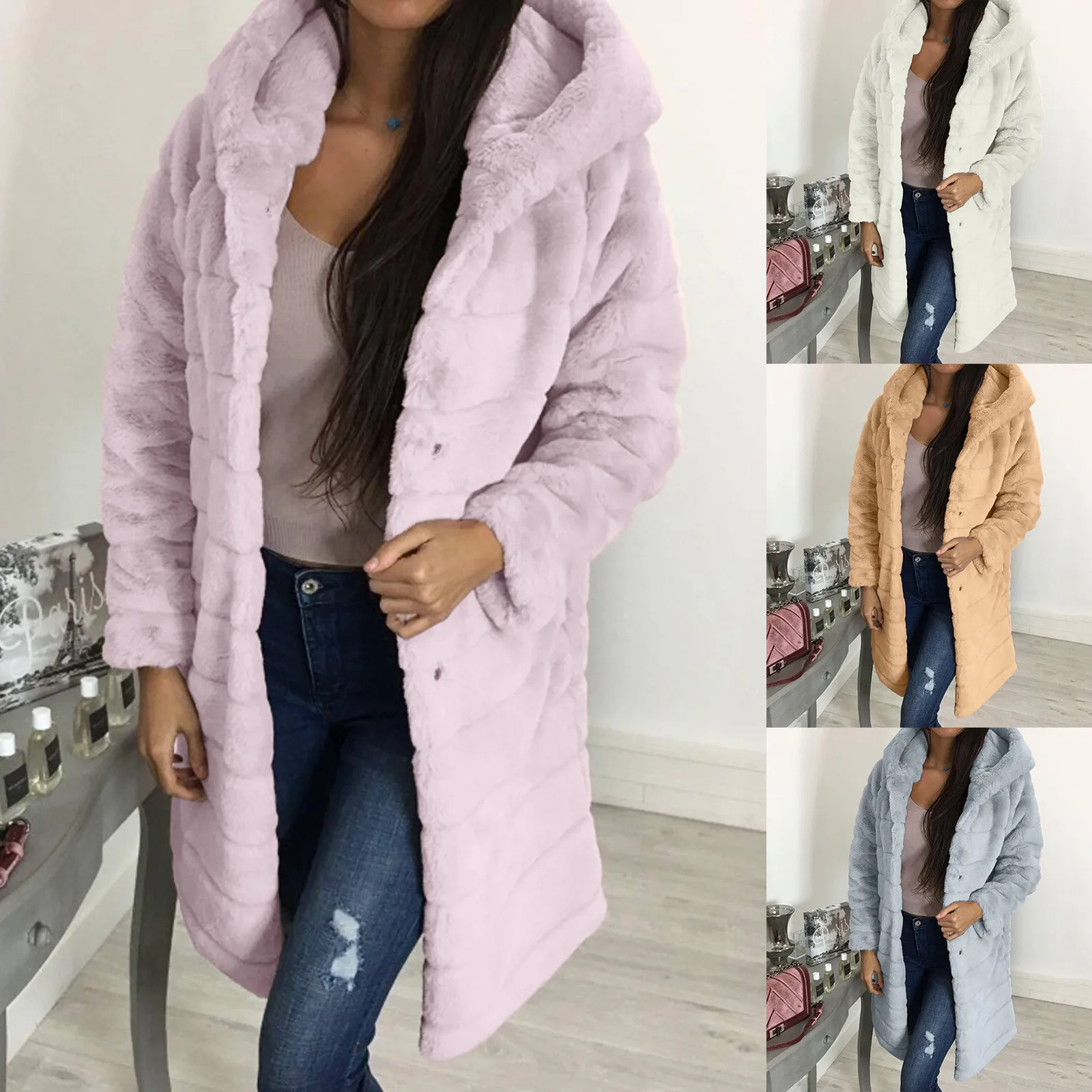 

Женская зимняя куртка из искусственного меха, новинка 2022, теплая верхняя одежда с капюшоном, модная новая верхняя одежда с длинным рукавом, ...