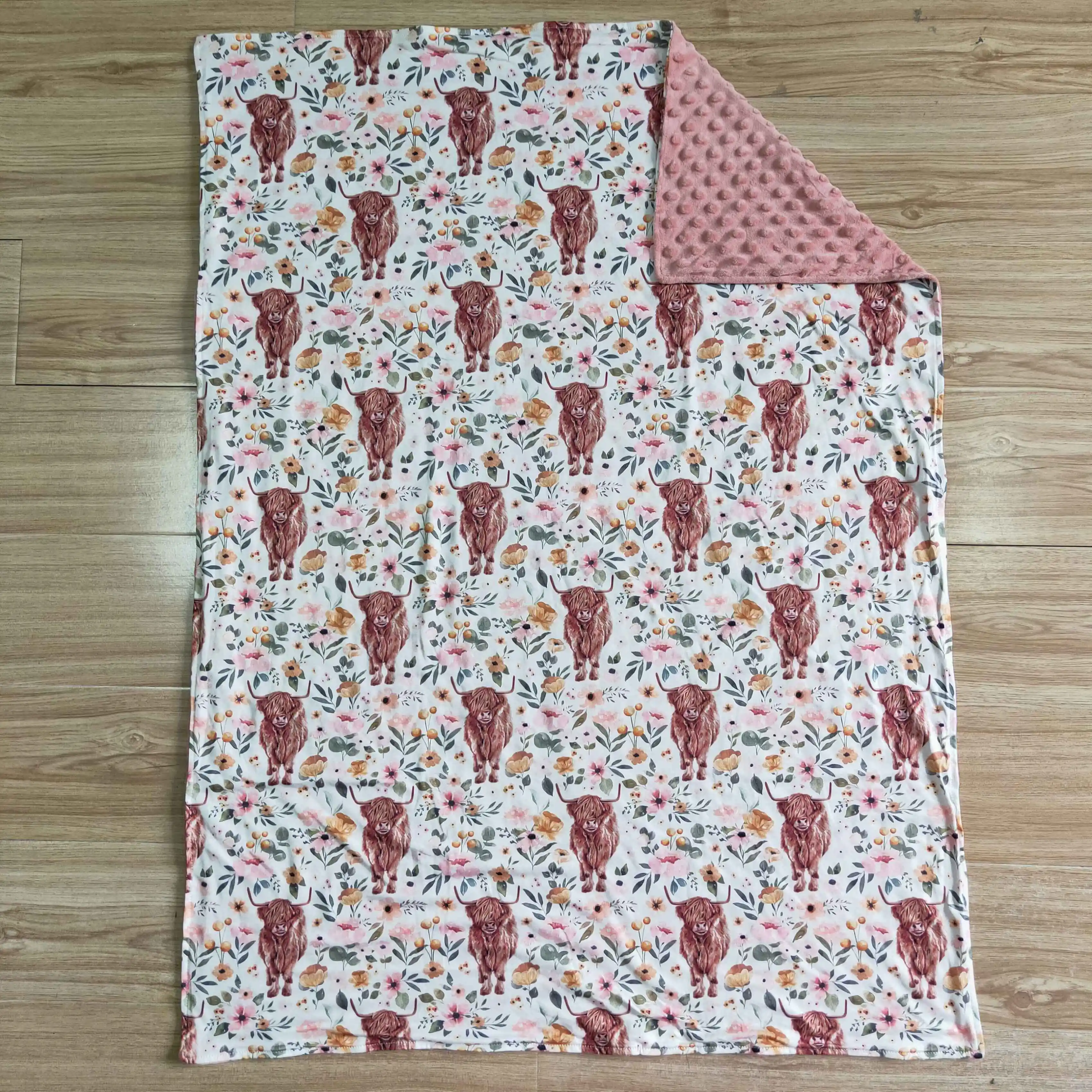 

H​ot Selling RTS Cow Print Night Sleepwear Baby Soft Fleece Swaddle Wraps Newborn Floral Blankets