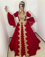 vintage red long sleeve kaftan evening dresses for dubai women v neck sweep train plus size formal prom party gowns customize