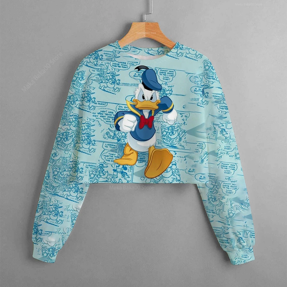 Купи Autumn Winter New Kids Clothing Disney Print Donald Duck Cropped Hoodie 14 Year Old Girls Sweatshirt Casual Cartoon Tops за 180 рублей в магазине AliExpress