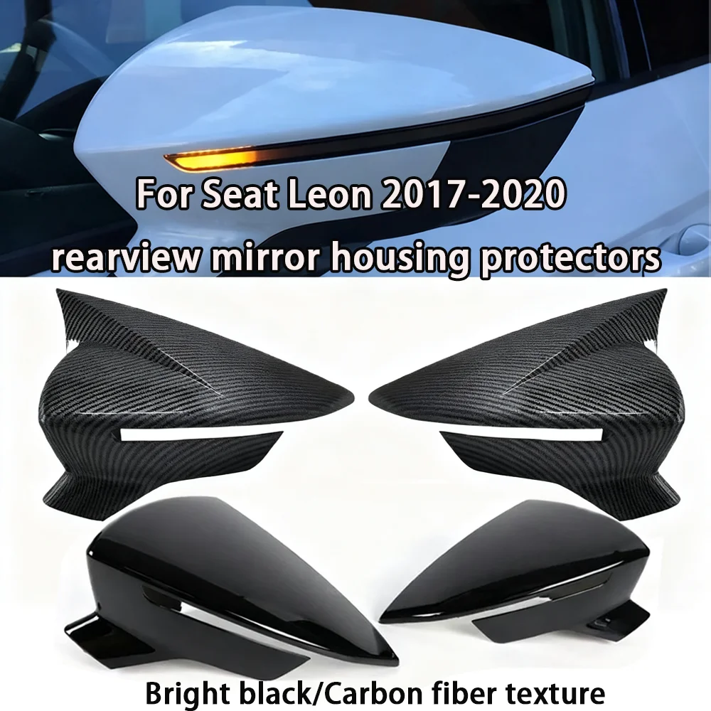 Фото Колпачки боковых зеркал для SEAT Leon Lion Mk3 III 5F ST FR Cupra 2017-2020, углеродное волокно/черные аксессуары для зеркал заднего вида №1