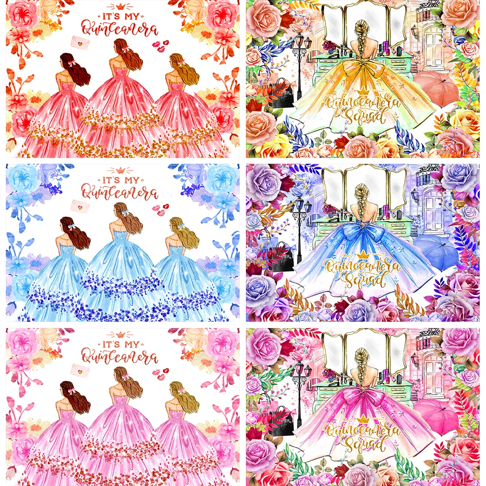 

Quinceanera Princess Dress Backdrop Sweet Girl Wedding Party Flowers Wall Decor Background Birthday Photography Photo Background