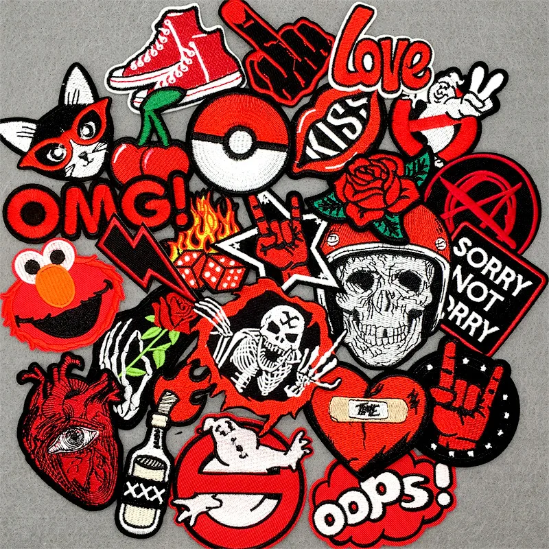 

25PCS/Lot Red Ghost Embroidery Patches Punk Clothes Stickers DIY Iron on Patches for Clothing Appliques Jacket Jeans Stripes