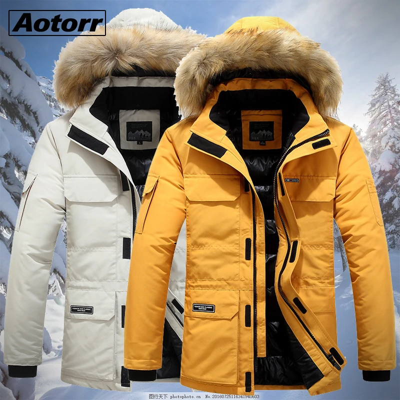 

Winter Men Fur Hooded Parkas Casual Warm Thick Waterproof Jacket Coat Mens Cotton Multi-pocket Jackets Plus Size 6XL Outwear