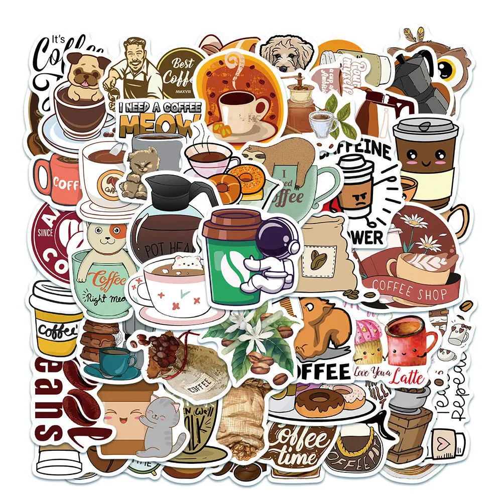 

50PCS Coffee Stickers DIY Motorcycle Travel Luggage Skateboard Classic Toy Graffiti Cartoon Sticker Cool Decal for Kid