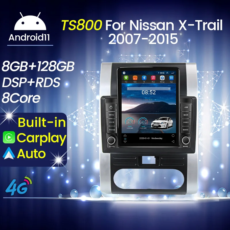 Автомагнитола вертикального типа на Android 11 для Nissan X-Trail X Trail 2 T31 2007-2015