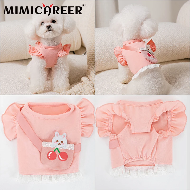 

Dogs Vest T-shirt Puppy Small Medium Dogs Summer Cute Cartoon With Bag Pet Clothes Breathable Butterfly Cuffs Shirt Clothing bāo