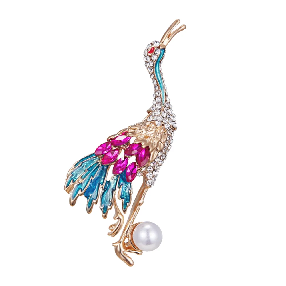 

2PCS Crane Alloy Brooch Rhinestone Pearl Brooch Jewelry Clothes Accessory for Women Girls