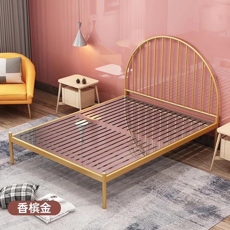 

Custom-made stainless steel bed 1.8m 1.5 modern minimalist princess bed ins double bed metal luxury non-wrought iron bed