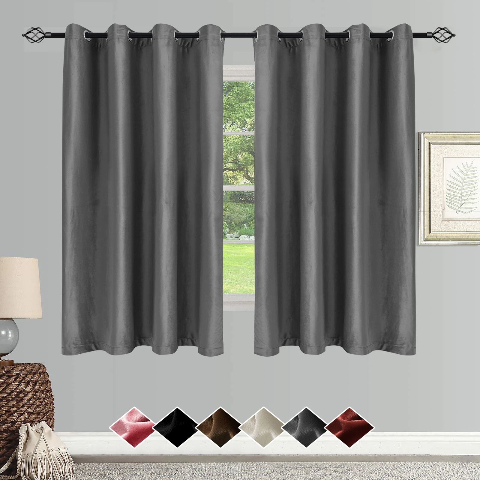 

Luxury Velvet Curtains for Living Room 63 Inch Room Darkening Super Thick Soft Velvet Textured Window Curtain Thermal Insulated