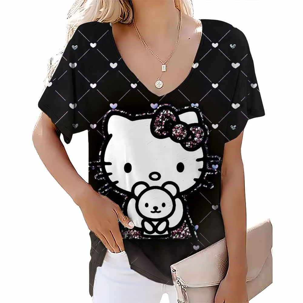 Женская футболка Hello Kitty с аниме-принтом женский топ высокого качества