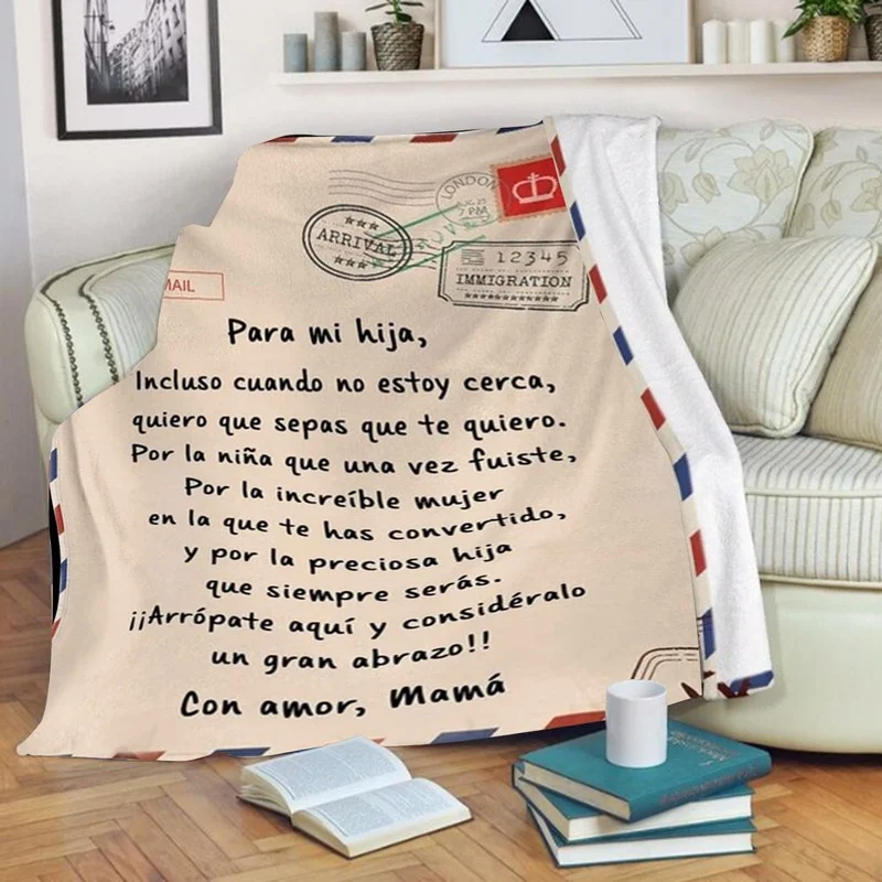 

Manta Spanish Flannel Blanket Mom To Daughter/Son Letter Quilt Express Love New Year Gifts 80X120/120X150/150X200/150X220CM