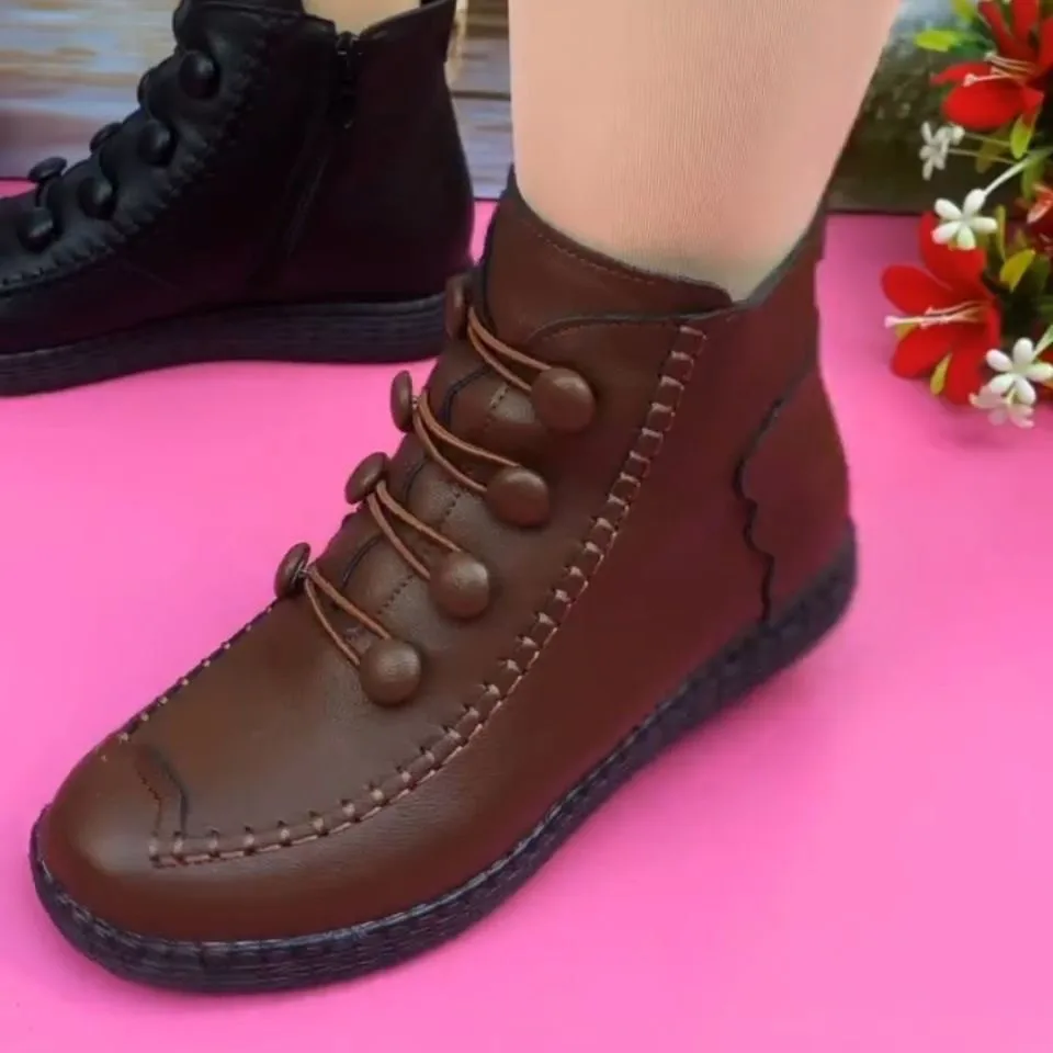 

Autumn Winter Ankle Boots Women Pu Leather Solid Shoes Lady Plush Snow Boots Female Fashion Comfortable Footwear Botas De Mujer