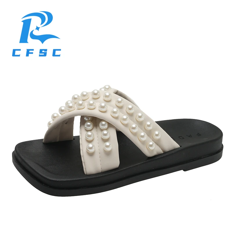 

Women's Slippers 2022 New Summer Fashion Comfortable Lightweight Non Slip Slippers Beaded Solid Women's Size36-42 Slippers