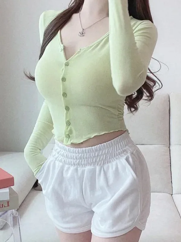 Осень 2024 корейская версия новый однобортный кардиган с v-образным вырезом и