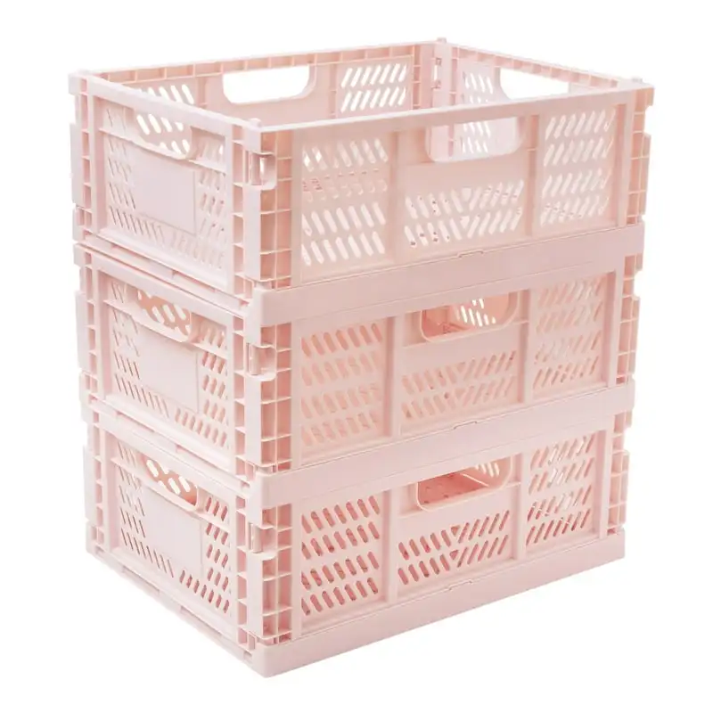 

Gallon Collapsible Plastic Storage Crates, Pink, 3 Count