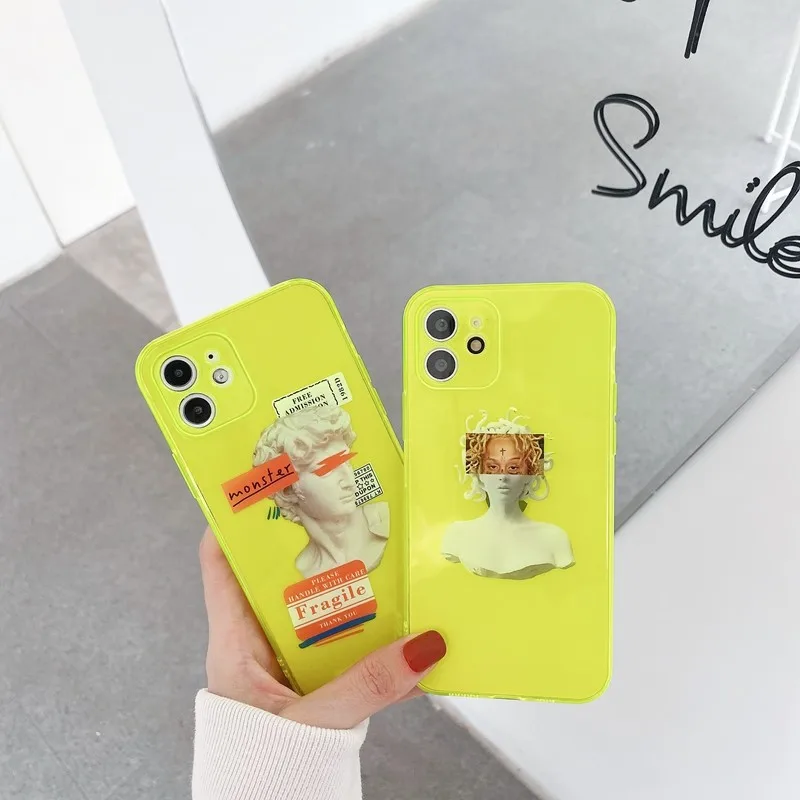 Фото Флуоресцентный Модный мягкий чехол с статуей для Iphone 11 12 Pro Max Mini 7 8 Plus Xr X Xs Max, чехол для телефона в стиле ретро, Современные чехлы, Обложка №5