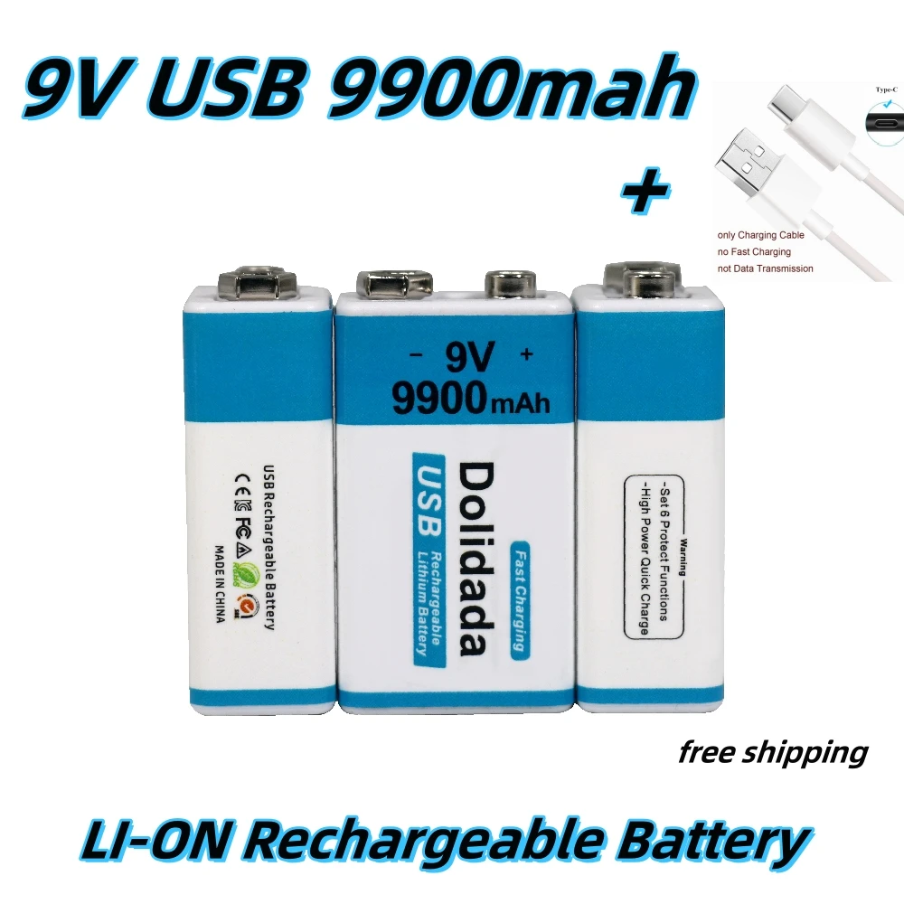 

Free Shipping 2023 Best-selling 9V 9900Mah +USB Fast Charging Line LI-ION Rechargeable Battery for Multimeter Microphone Toy