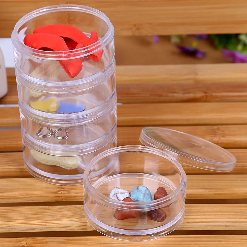 

1 Set 5 Layer Cylinder Stackable Bead Containers Plastic Round Clear Storage Jar Jewelry Box for Beads Buttons Crafts Small Item