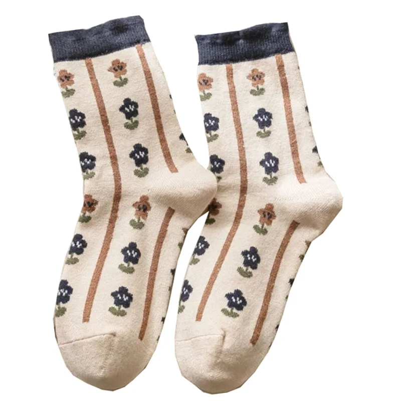 5 Pair Print Keep Warm Socks Women Windproof Cycling Wool Socks  Fashion Long Winter Floor Socks Woman Thick Cute Calzini Donna