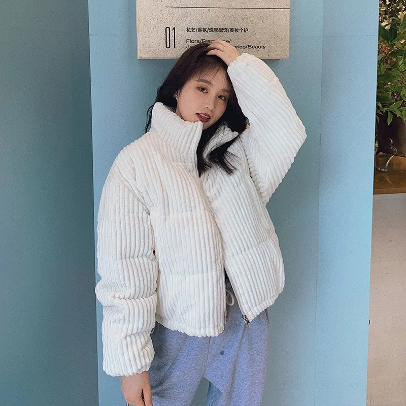 

Korean 2022 Winters Is Easing Corduroy Cotton-padded Jacket Small Cotton-padded Clothes Thin Bread Served Brief Paragraph Coat