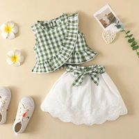 hibobi baby girl plaid fabric ruffle top and lace skirt