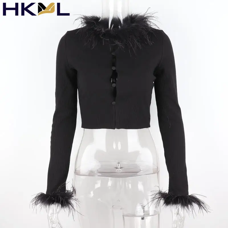 Женская блузка с длинным рукавом пушистая Модная рубашка перьями кардиган на