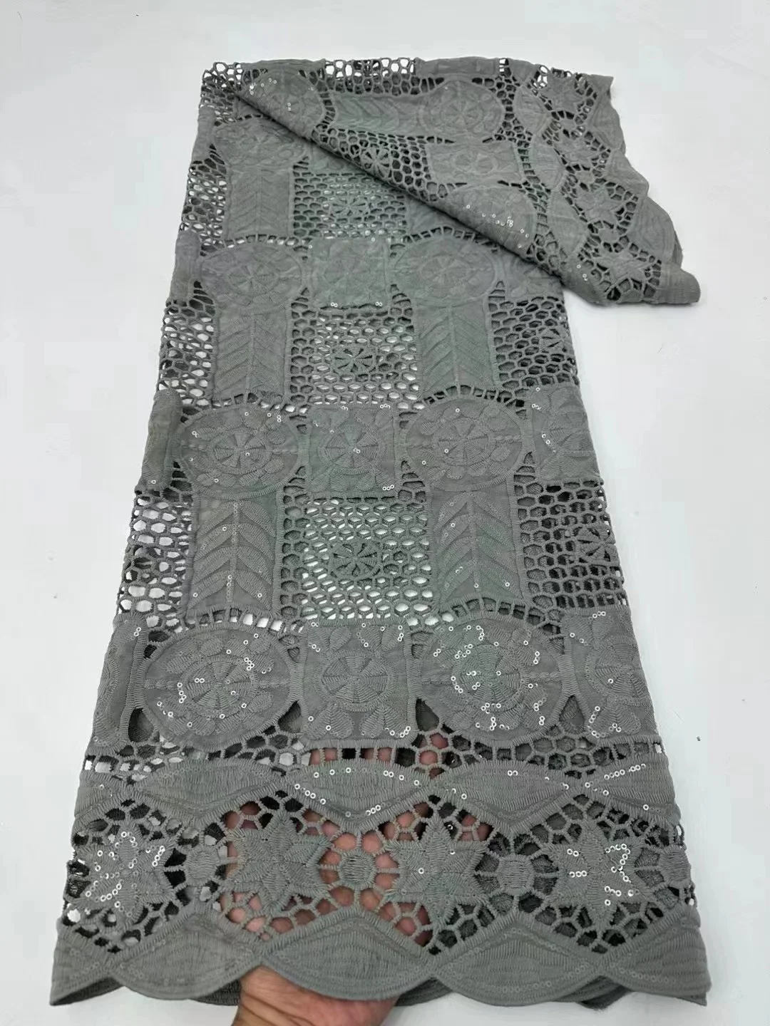 

African Nigerian Cord Lace Fabric 2023 High Quality French Water Soluble Lace Embroidered Sequins Fabric For Party Dresses