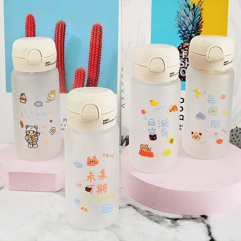 

350ml Cartoon Cute Glass Water Bottle with Straw for Girls Kids Portable Milk Lemon Juice MCup Eco-Friendly Dropshipping