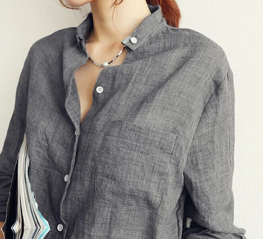 

Cotton Linen Women Shirts Spring Autumn White Shirt Women New Loose Linen Long Sleeve Womens Tops and Blouses
